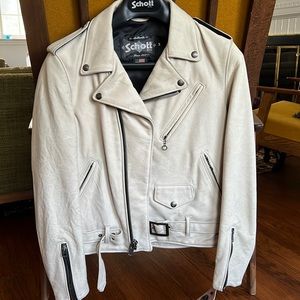SCHOTT LEATHER MOTO JACKER ECRU WHITE OFF WHITE MEDIUM FALL